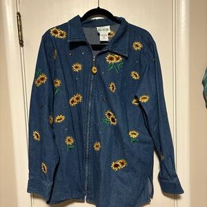 Quacker Factory Denim Jacket with Sunflower Embroidery